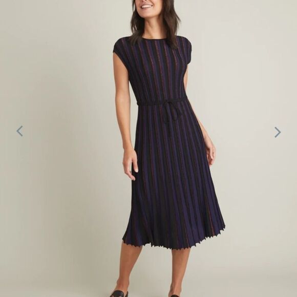 MARINE layer Penny Pleated Midi Dress in Black Rainbow Lurex - Picture 1 of 7